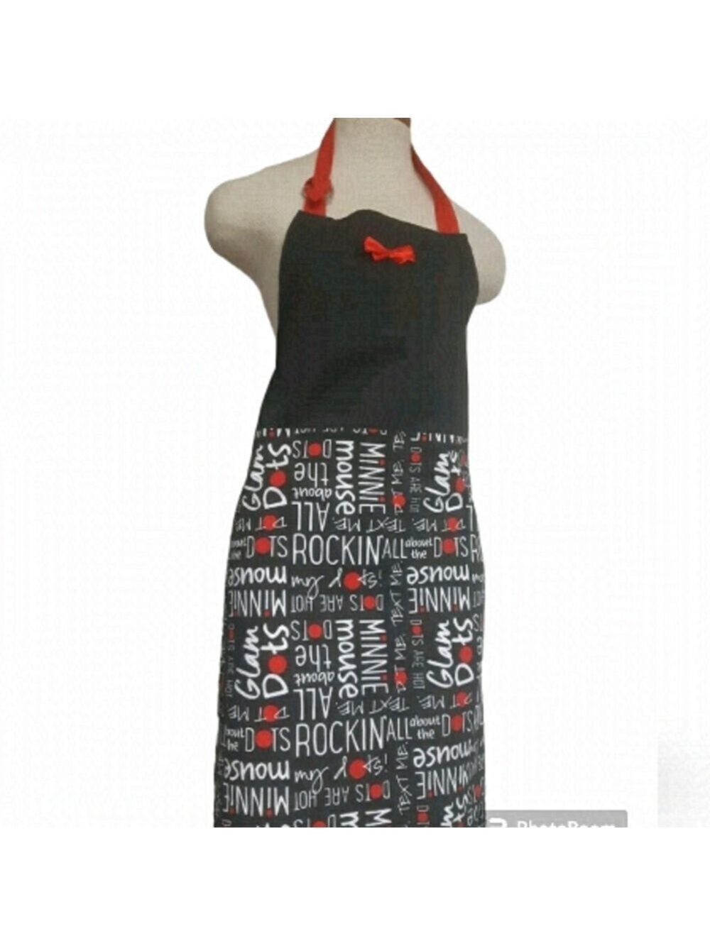 Disney MINNIE MOUSE graphic APRON 100% Cotton red black bowtie Adult Medium